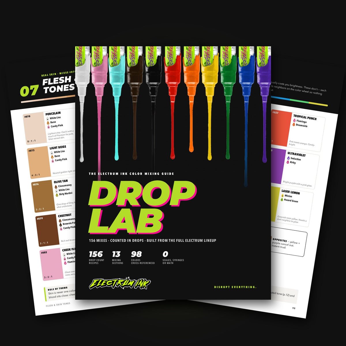 DROP LAB: The Electrum Ink Color Mixing Guide, cover and sample recipe pages